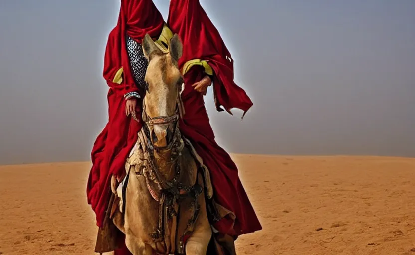 Image similar to beautiful burqa's woman, riding a horse!!! in saharan, sharp eyes, perfect dynamic posture, dust, cinematic, perfect dynamic pose, pinterest,, very perfect position, award winning photo by national geographic