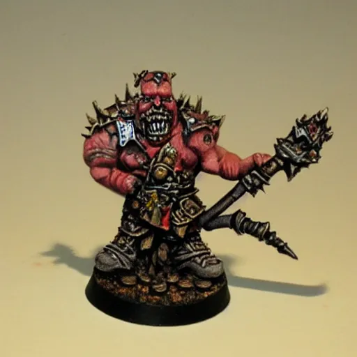 Image similar to chaos dwarf smith in the style of warhammer fantasy : : head and torso oil painting