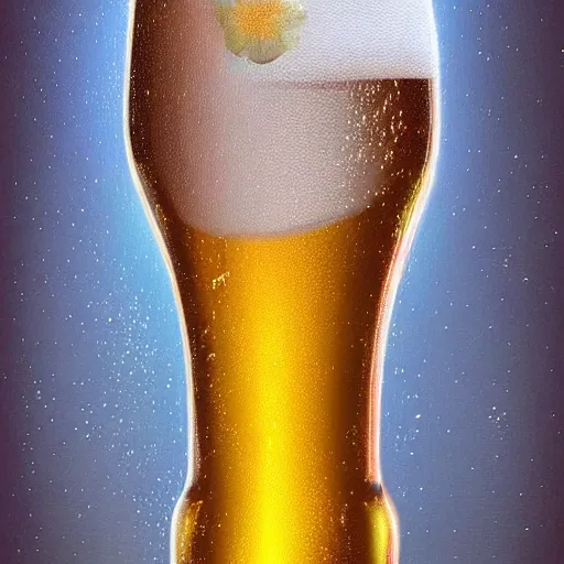 Prompt: a flower growing inside a glass of sparkling beer, flower seen through the beer, refraction, reflections, bokeh, studio lighting, concept art, digital painting, oil painting, hyperrealistic, beautiful, highly detailed, artstation, cgsociety, by artgerm