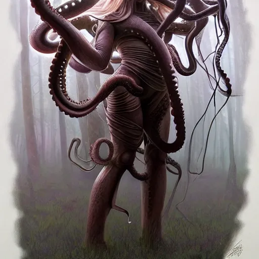 Prompt: photo of a humanoid octopus hybrid were a heroic dress an armour in the forest, @ @ vladimir lenin face @ @, long hair, highly detailed, digital painting, artstation, smooth, sharp focus, illustration, art by artgerm and greg rutkowski and alphonse mucha