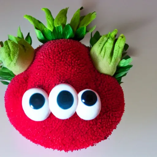 Image similar to strawberry creature with multiple eyes