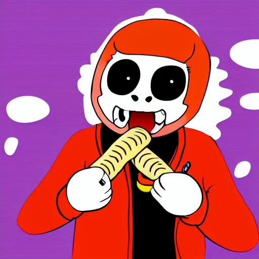 Image similar to Sans Undertale Eating A Hotdog, digital art, 4K