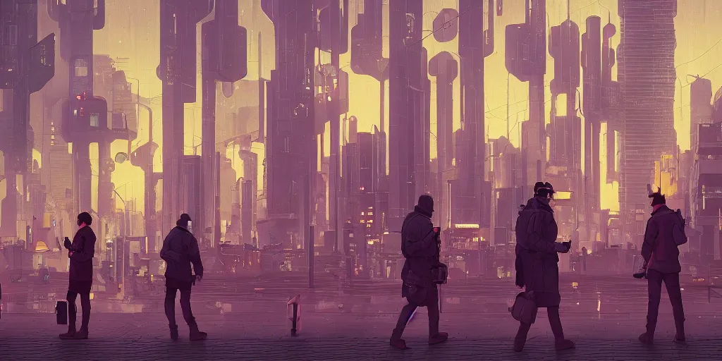 Prompt: orwellian metropolitan city with citizens staring at their phones walking on the street by kilian eng, by good smile company, high detail, digital art, industrial art style, death stranding art style, cinematic lighting, artstation, cgsociety, unreal engine 5 render, octane render, 3 5 mm film grain