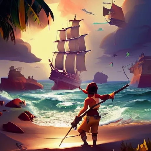 Image similar to painting treasure on sea of thieves game smooth median photoshop filter cutout vector, behance hd by jesper ejsing, by rhads, makoto shinkai and lois van baarle, ilya kuvshinov, rossdraws global illumination