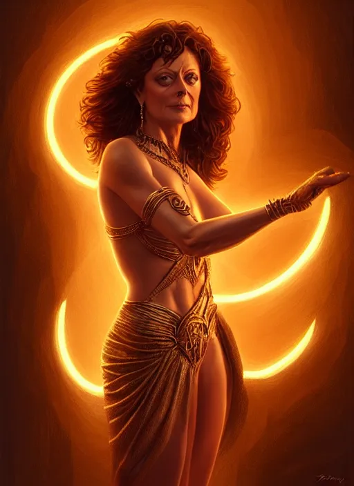 Image similar to susan sarandon as dejah thoris, intricate, elegant, glowing lights, highly detailed, digital painting, artstation, glamor pose, concept art, smooth, sharp focus, illustration, art by artgerm and greg rutkowski, artey freytag