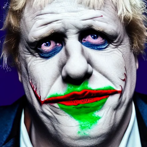 Image similar to boris johnson as the joker, super villain, dc comics, marvel, photorealistic, villain, 8 k