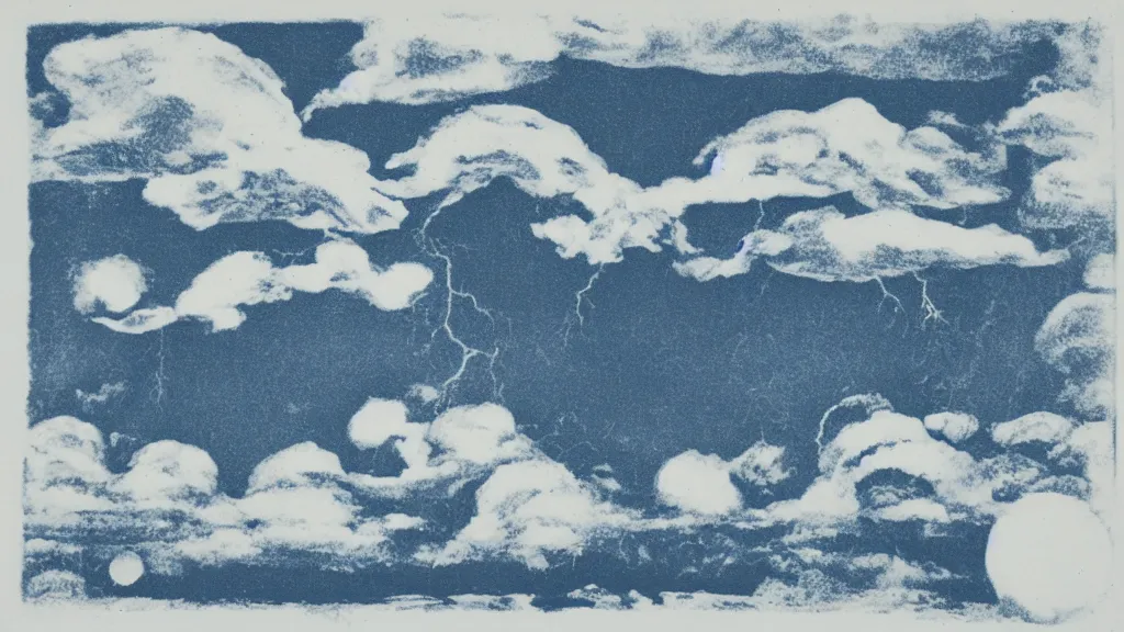 Prompt: cyanotype programmable thunderhead apparition