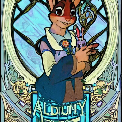 Image similar to Judy Hopps, art nouveau, Alphonse Mucha, detailed