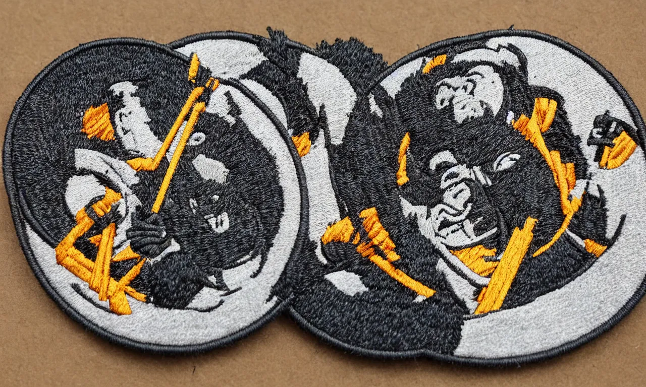 Image similar to a gorilla breaking lighting bolts. round, circular embroidered us radar corps patch 8 k /