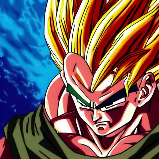 Image similar to ultra realistic portrait painting of shaquille o'neal as super saiyan goku, art by akira toriyama, 4 k, dragon ball artstyle, cel shaded, highly detailed, epic lighting