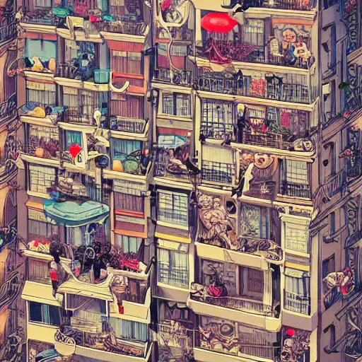 Prompt: crazy apartments, extremely detailed, sharp focus, wide view, full body shot, smooth, digital illustration, by james jean, by rossdraws, frank franzzeta, mcbess, sakimichan