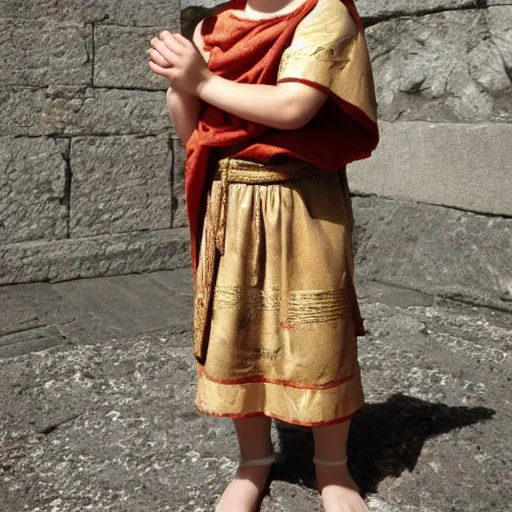 Image similar to child in roman emperor's clothing