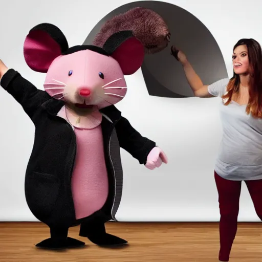 Image similar to an evil super large mouse eating up a human person