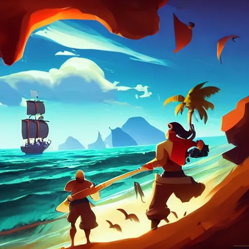 Image similar to painting treasure on sea of thieves game smooth median photoshop filter cutout vector, behance hd by jesper ejsing, by rhads, makoto shinkai and lois van baarle, ilya kuvshinov, rossdraws global illumination