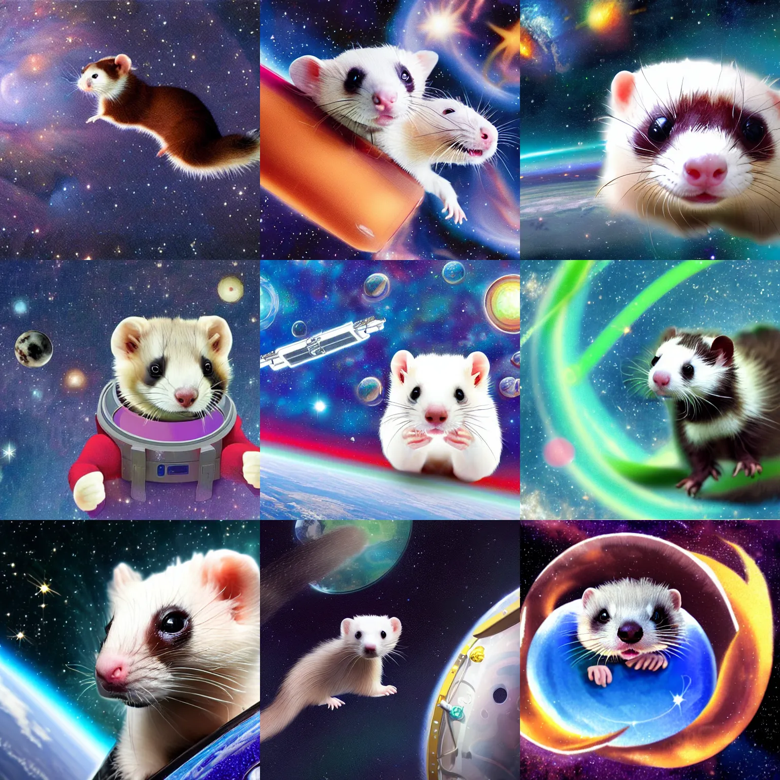 Prompt: a ferret in space