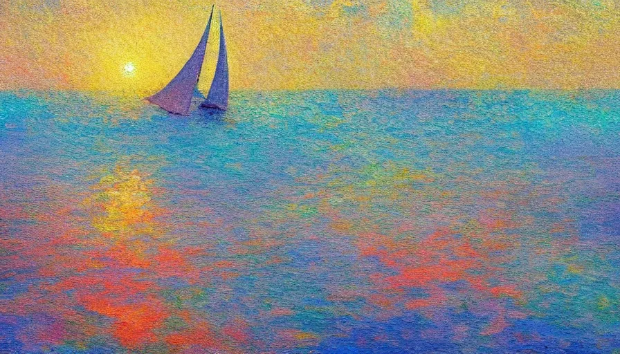 Image similar to hexagon sails, floating in space, blocking the sun, impressionist painting