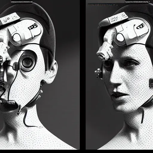 Image similar to a humanized AI generating artifical images from user prompts, 1950s science fiction style