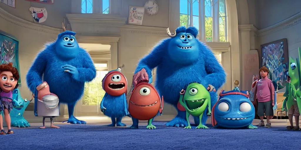 Image similar to giant slug attacking students in spacious laboratory, monster university, monsters university 2 0 1 3