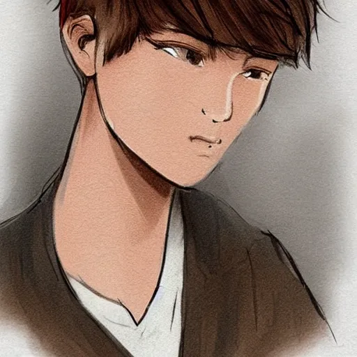 Prompt: simple colored sketch illustration boy with short side part light brown hair and brown eyes