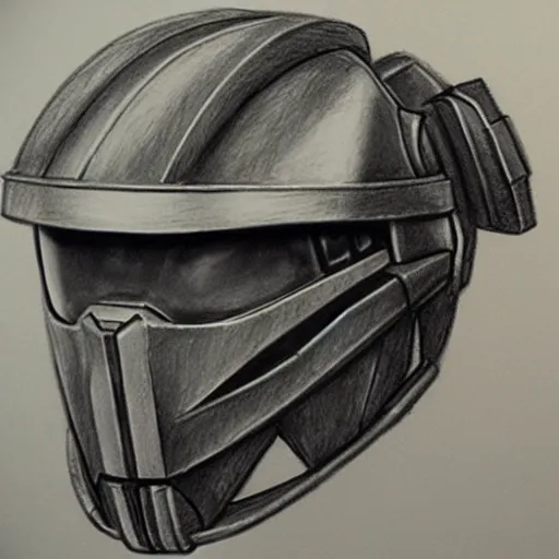 Prompt: A realistic pencil sketch of Master Chief's helmet