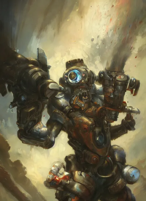 Prompt: a crazed kobalt artificer painted by raymond swanland