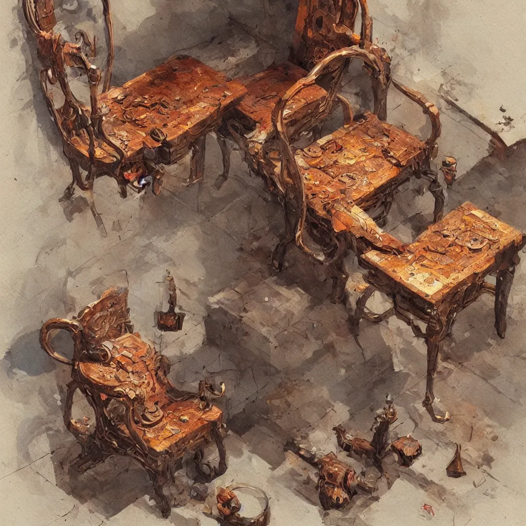 Image similar to a cat character laying, wood carved chair, super powers, concept art, by greg rutkowski, old copper pipes, complementing colors