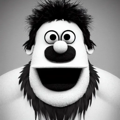 Image similar to a still of a forgotten muppet character looking very manly and modern, hilarious, laughing, hairy chest, huge chin, manly monster tough guy, roughled fur, photo real, photographic, photograph, artstation, trending, featured