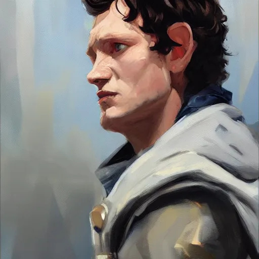 Image similar to greg manchess portrait painting of frodo beutlin as overwatch character, medium shot, asymmetrical, profile picture, organic painting, sunny day, matte painting, bold shapes, hard edges, street art, trending on artstation, by huang guangjian and gil elvgren and sachin teng