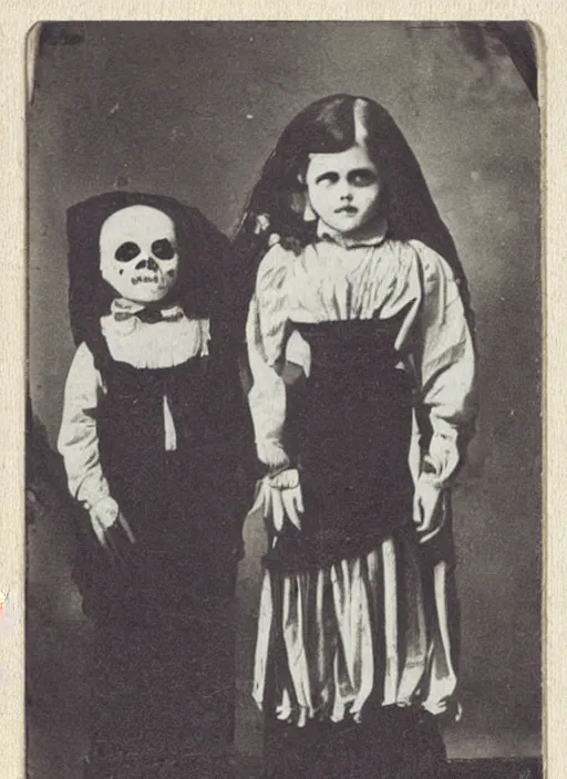 Prompt: Creepy Kids Photo Victorian Children , Vintage Horror , Weird , Vintage Photo Art , Halloween Cabinet Card
