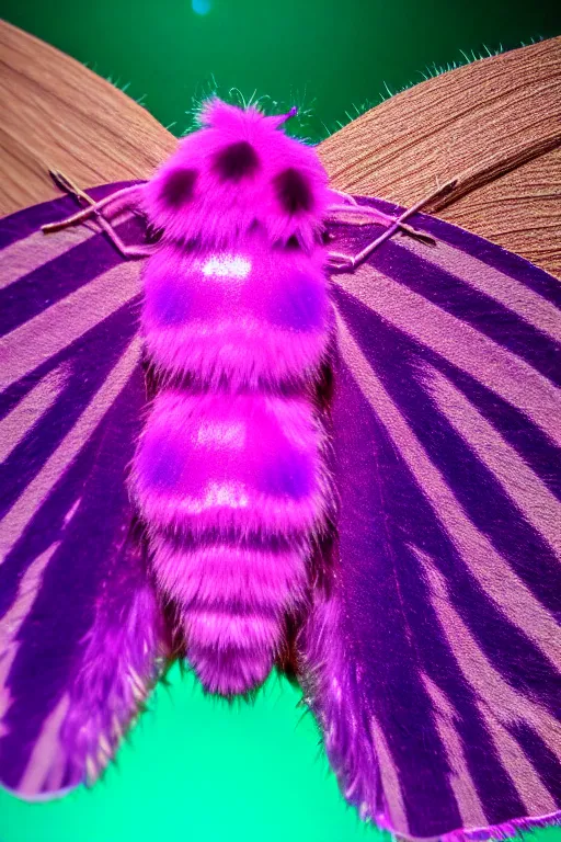 Image similar to high quality macro photo pearlescent furry moth! jeweled gorgeous! highly detailed david ligare elson peter cinematic purple neon lighting high quality low angle hd 8k sharp shallow depth of field