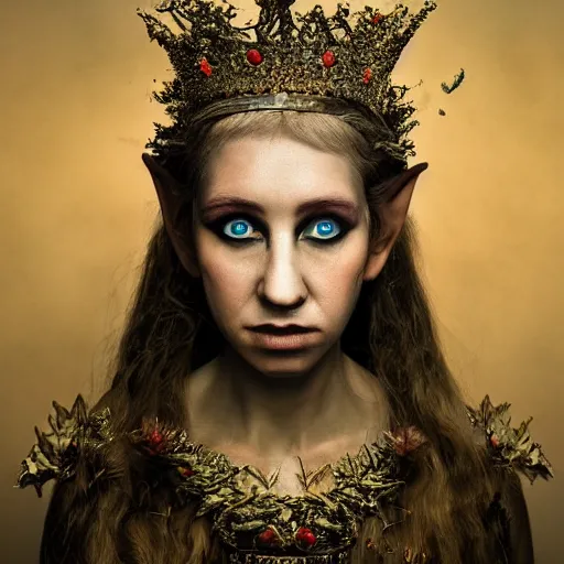 Prompt: stunning portrait photography of elf queen from national geographic