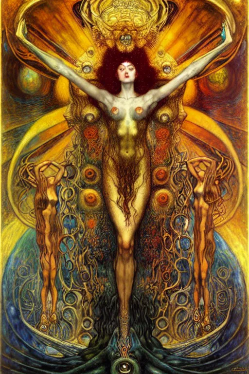 Image similar to Divine Chaos Engine by Karol Bak, Jean Delville, William Blake, Gustav Klimt, and Vincent Van Gogh, symbolist, visionary