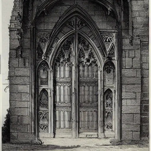 Image similar to Jean-Baptiste Monge and Alex Ross a artwork of a gothic revival castle gatehouse