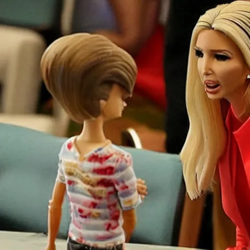 Prompt: ivanka trump being scolded by zombie donald trump for playing with his barbies