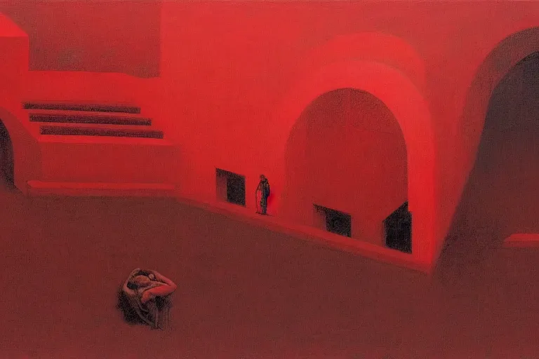 Image similar to only with red, a red great emperor, taormina amphitheatre, expressive crowd hails him, in the style of beksinski, parts by edward hopper, parts by rodcenko, parts by yue minjun, intricate and epic composition, red by caravaggio, insanely quality, highly detailed, masterpiece, red light, artstation, 4 k