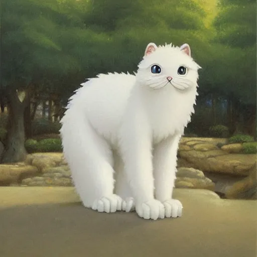 Prompt: oil painting of cute curly fluffy white furred creature, by Hayao Miyazaki