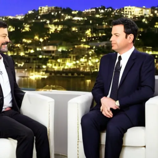 Image similar to Jimmy Kimmel interviewing Jeffery Epstein, tv show, television