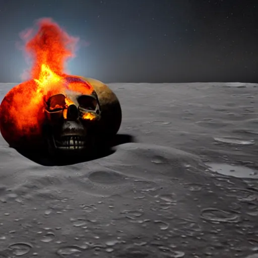 Prompt: a floating flaming skull on the moon, photorealistic