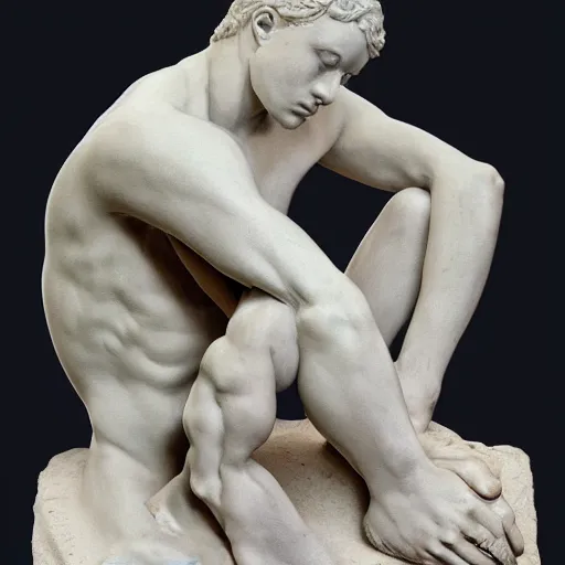 Prompt: hundreds of humans. A sea of humans. interconnected flesh. Crowdcrush. Many humans intertwined and woven together. Bodies and forms amesh. Sculpture by Auguste Rodin.