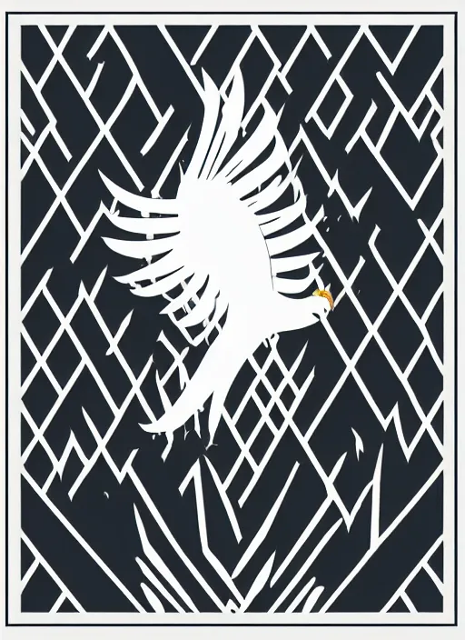 Image similar to white phoenix on salt mountain simple background simplified design geometric graphic design henry matisse Nel Jagmo Jacobson style