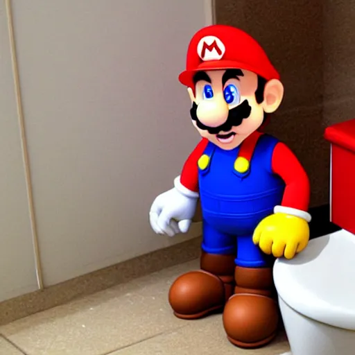 Image similar to super mario standing next to a toilet filled spaghetti