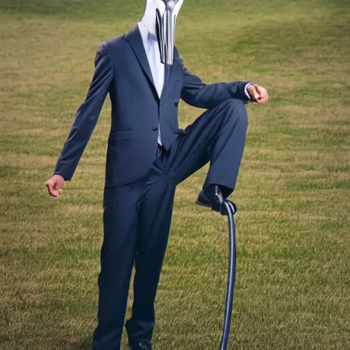 Image similar to stock photo of a man in a suit wearing a latex mask of a shoebill stork, realistic proportions, white background, rim lighting, dramatic