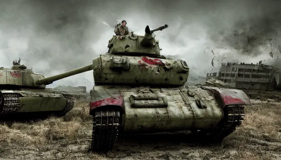 Prompt: big budget movie about a world war 2 zombie tank