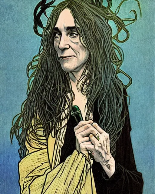 Image similar to Patti Smith by Rick Griffin Roland Topor Alphonse Mucha Will Eisner