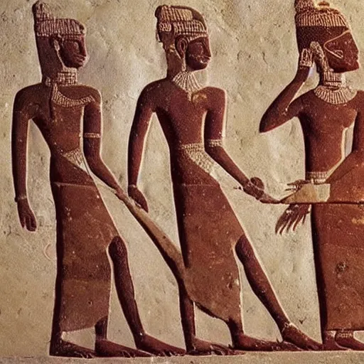 Prompt: ancient mesopotamian art depicting a local pride parade