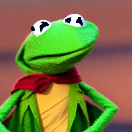 Image similar to kermit the frog with a gun in his hand