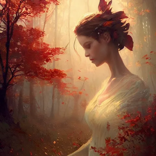 Image similar to beautiful autumn fairy by greg rutkowski, fantasy, realism, trending on artstation