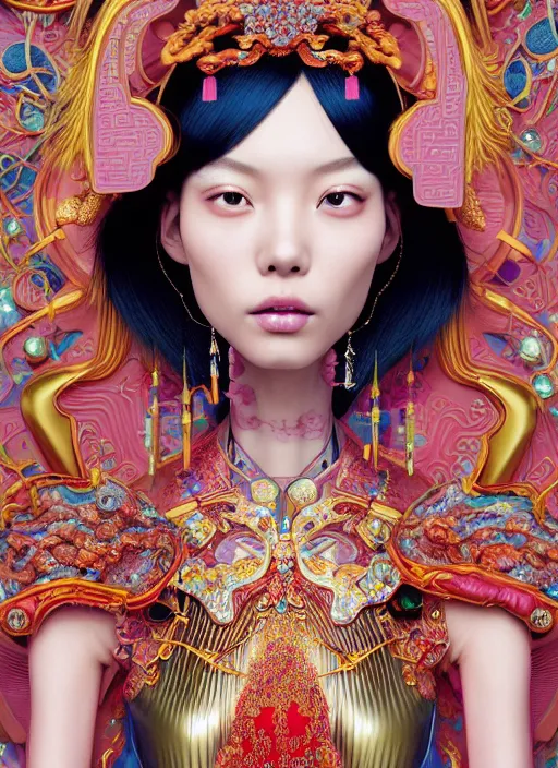 Image similar to pretty chinese model with futuristic diamonds and jewelry : : by martine johanna and simon stalenhag and chie yoshii and casey weldon and wlop : : ornate, dynamic, particulate, rich colors, intricate, elegant, highly detailed, vogue, harper's bazaar art, fashion magazine, smooth, sharp focus, 8 k, octane render,