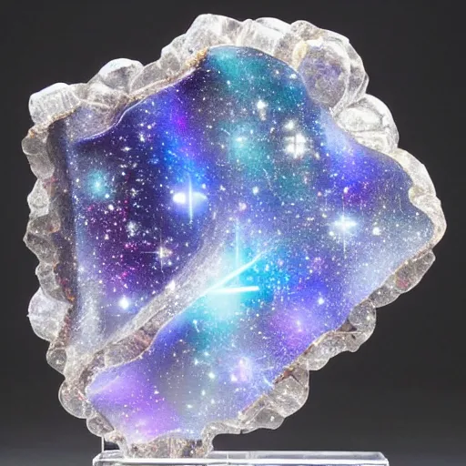 Prompt: abstract carved crystal sculpture of a galaxy