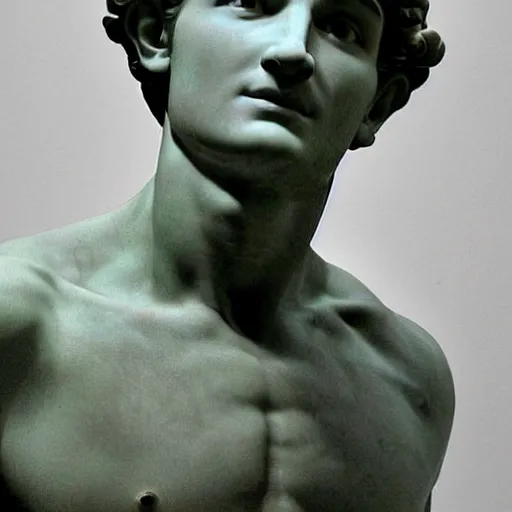 Image similar to David by Michelangelo but David’s face is replaced with Waluigis face from nintendo